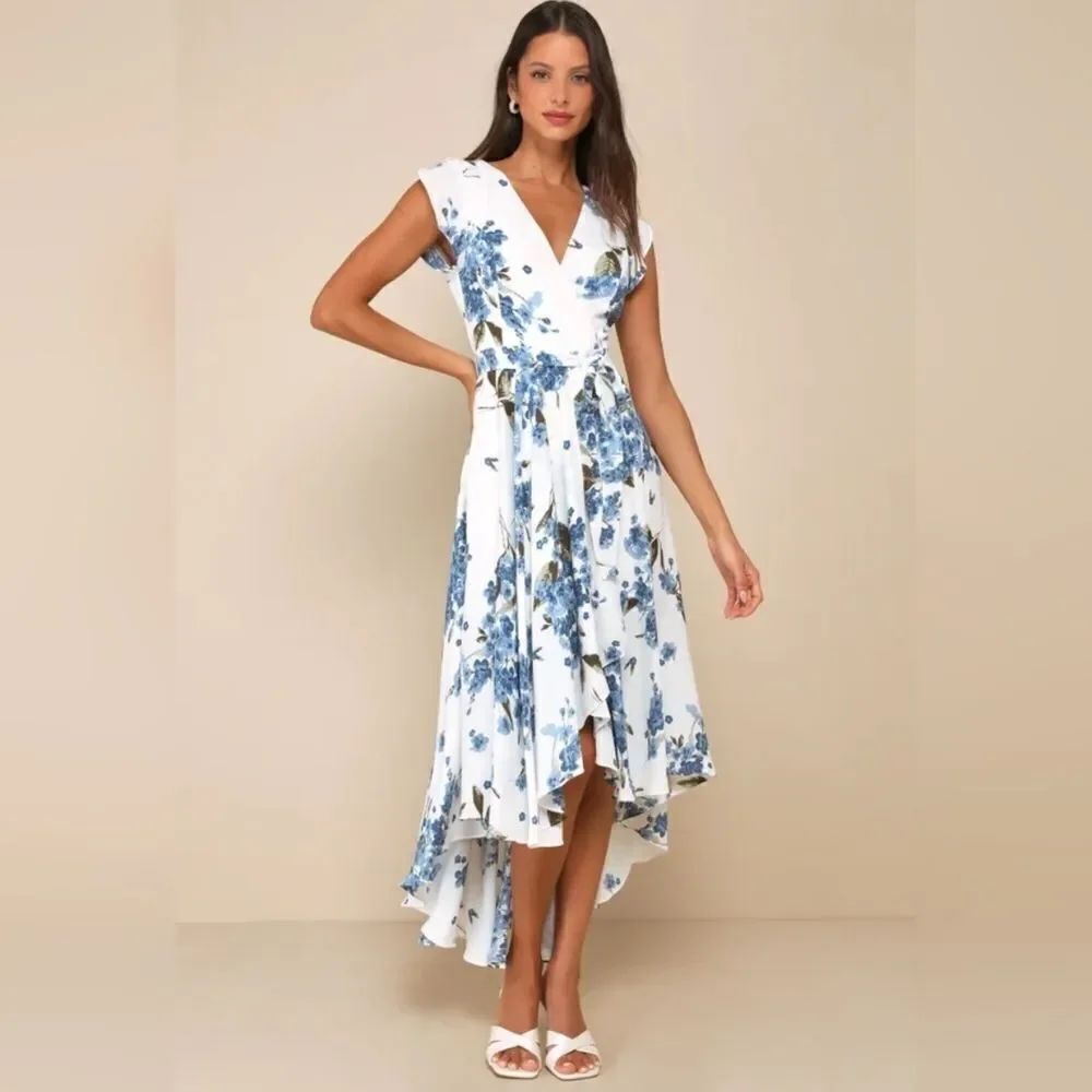 Lulus French Countryside White Floral Print High-Low Dress